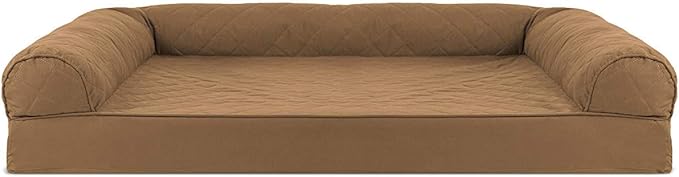 Furhaven Orthopedic Dog Bed for Large Dogs w/ Removable Bolsters & Washable Cover, For Dogs Up to 95 lbs - Quilted Sofa - Toasted Brown, Jumbo/XL