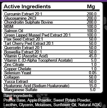 Hip and Joint Supplement Dogs with Glucosamine for Dogs + Chondroitin, Turmeric, Hyaluronic Acid, MSM, Salmon Oil, Collagen, Vitamin C, Omega 3 Senior Dog Supplements Beef Flavor - 1Pack