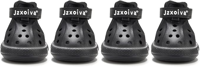 JZXOIVA Dog Shoes for Hot Pavement, Dog Booties for Medium Dogs, Breathable Dog Boots & Paw Protectors, Adjustable Non-Slip Dog Rain Booties, Waterproof Pets Sandals for Beach Black Size 5