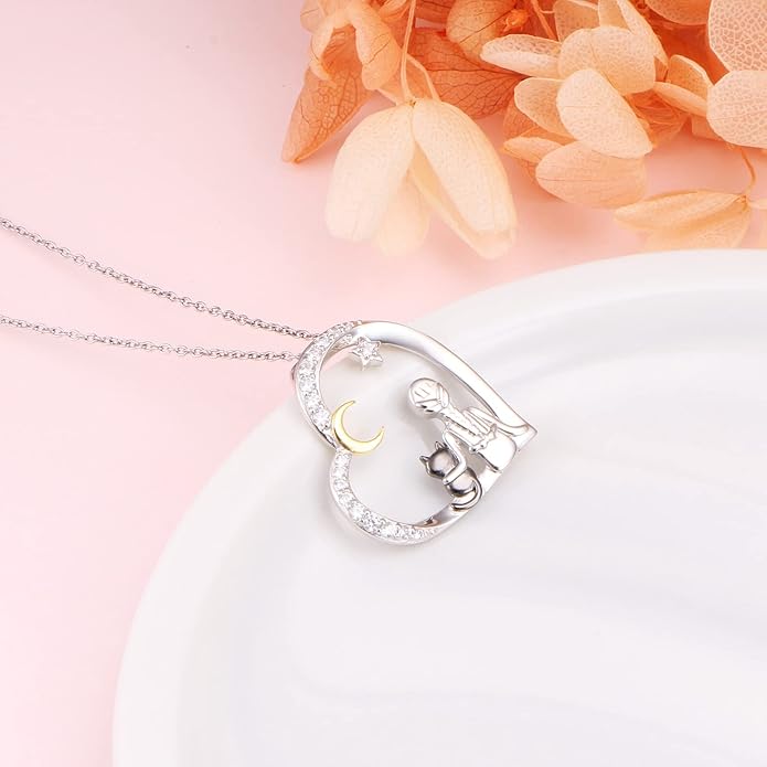 S925 Sterling Silver Horse Bunny Cat Dog Heart Pendant Necklace Cute Animal Jewelry Gifts for Women Adults Teens