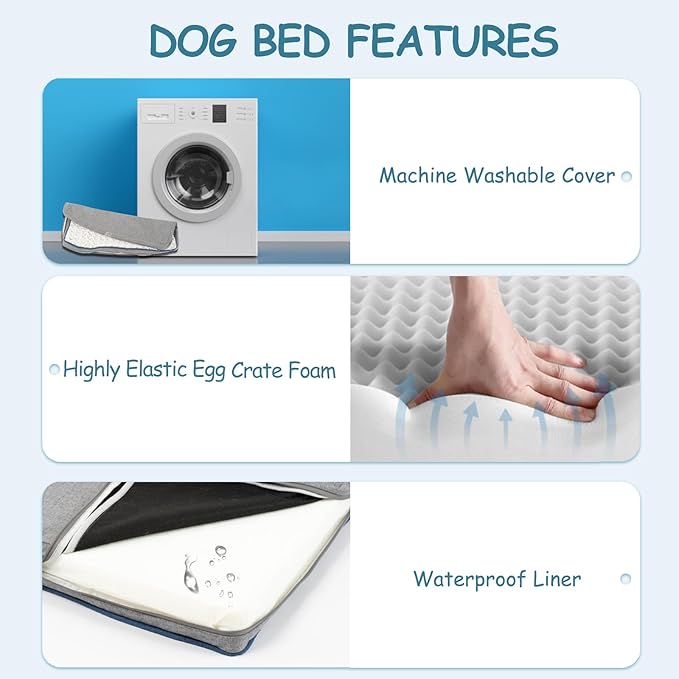 EMPSIGN Reversible Cool and Warm Dog Bed for Crate Pad, Pet Beds with Washable and Removable Cover, Dogs Crate Beds Sleeping Mats, Beds for Dog Crate for Large Medium Small Dogs, Grey
