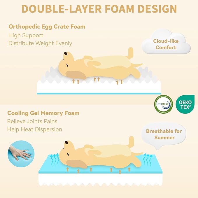 Orthopedic XL Dog Bed for Extra Large Dogs, Waterproof Memory Foam Dog Beds with Sides, Non-Slip Bottom and Egg-Crate Foam Big Dogs Couch Beds with Removable Washable Cover(X-Large,Brown)