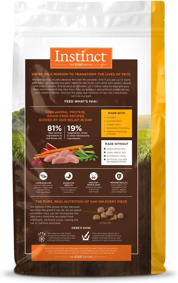 Instinct Original Dry Cat Food, Raw Coated Kibble, High Protein, Grain Free Recipe - Real Chicken, 5 lb. Bag