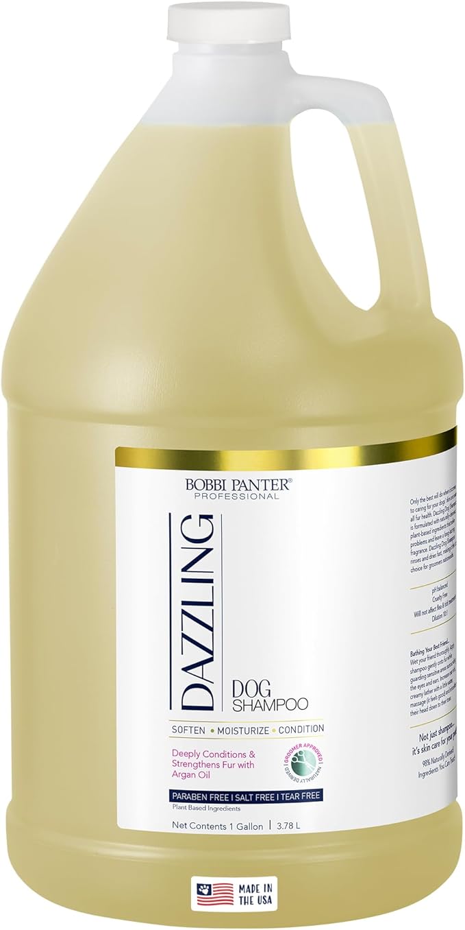 Bobbi Panter Dog Shampoo and Conditioner - Made in USA - All Natural 2-in-1 Formula for Nourish, Detangle & Reduce Shedding - Concentrated 10:1 for Professional Groomers - Pear Scent, 1 Gallon