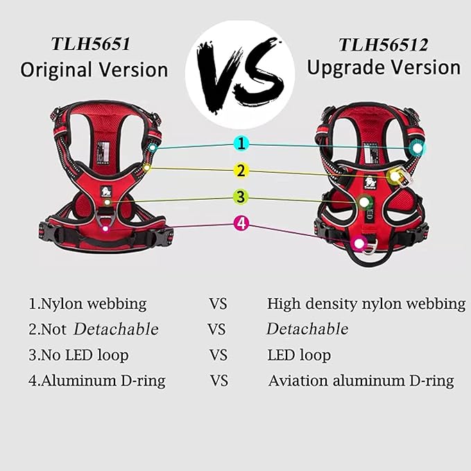 TRUE LOVE Dog Harness No Pull Nylon Reflective Pet Harness Adjustable Comfortable Control Step-in Brilliant Colors Truelove TLH56512 XL Red