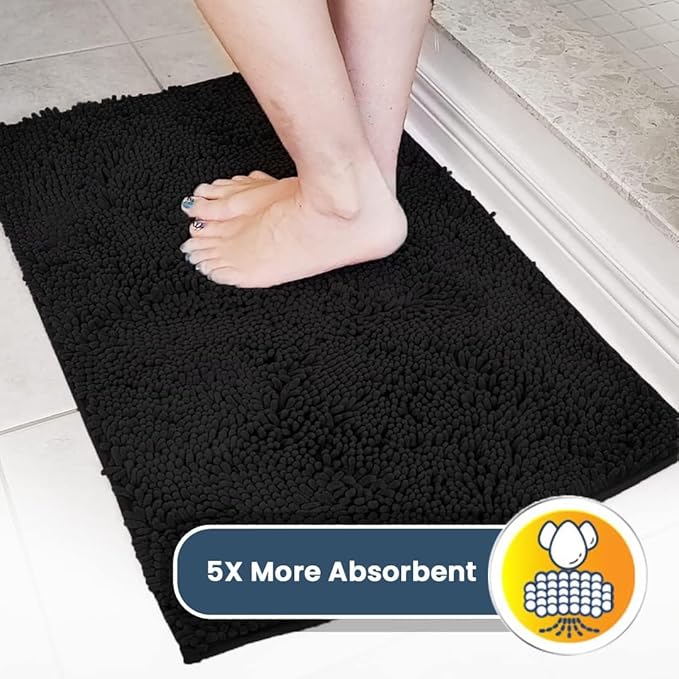Muddy Mat® Shown on TV – Super Absorbent Door Mat Indoor, Microfiber Quick Dry Chenille Entryway Rug, Non-Slip Front Door Mat, Indoor Mats for Entryway, Machine Washable Pet Rug, Black 36"x72"