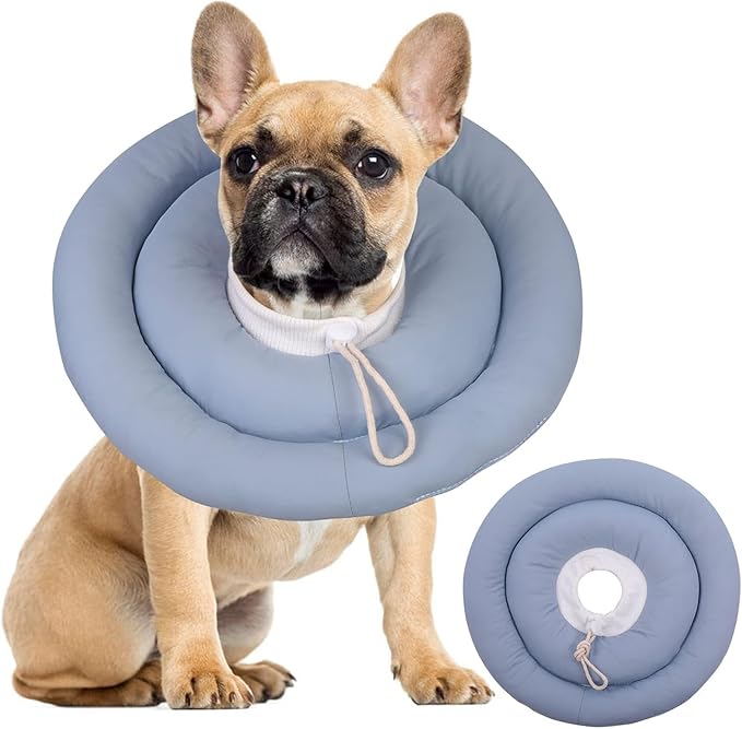 IDOMIK Dog Recovery Collar, Waterproof Soft Dog Cone After Surgery, Comfy Protective Elizabethan Collar Alternative for Dogs Cats, Adjustable Pet Neck Donut Cone Anti-Licking Biting Wounds,Blue,L