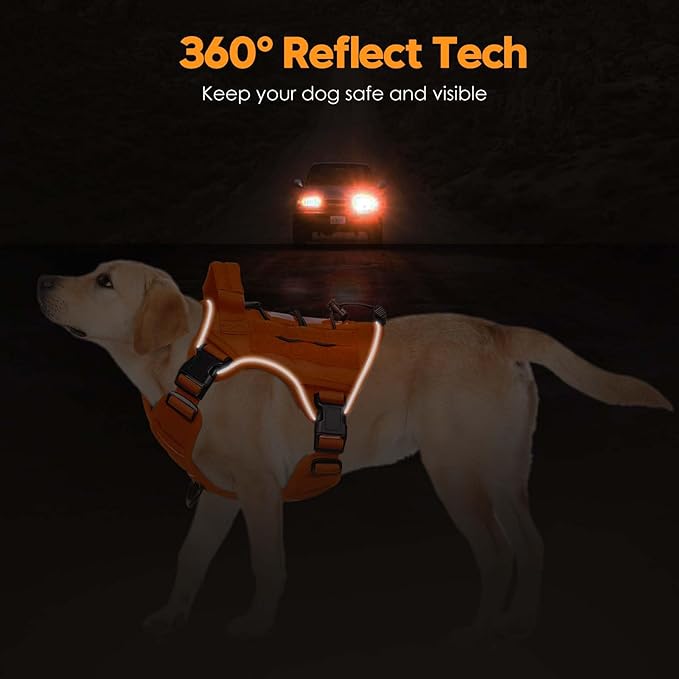Heavy-Duty Tactical Dog Harness for Large Dogs, No Pull Adjustable Reflective Pet Vest with Molle System, K9 Military-Grade Control for Service Training, Outdoor & 10+ Breeds, Orange, Large