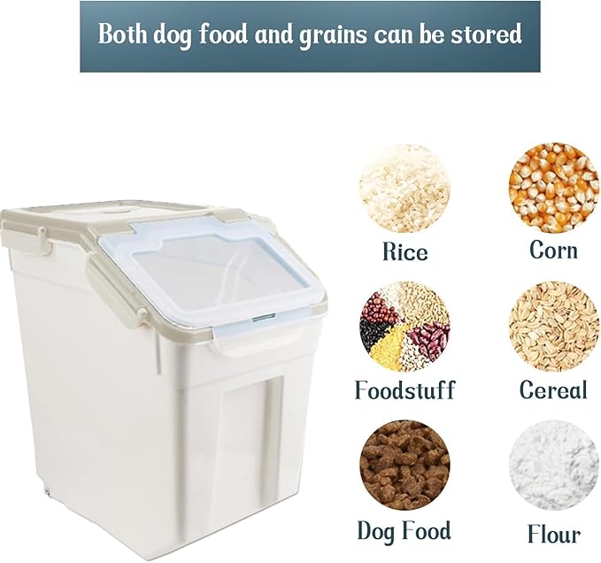RUIAN 2Pcs Large Flour Storage Container Bin 50Lb Airtight Rice Storage Containers with Wheels Seal Locking Lid, BPA Free with Measuring Cup&Scoop for Flour, Rice, Grain 100LBS Total (Grey)