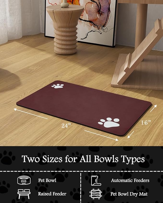 Pet Feeding Mat-Absorbent Dog Mat for Food and Water Bowl-No Stains Quick Dry Water Dispenser Mat-Dog Accessories Pet Supplies-Bowl for Messy Drinkers（RED,16"x24"