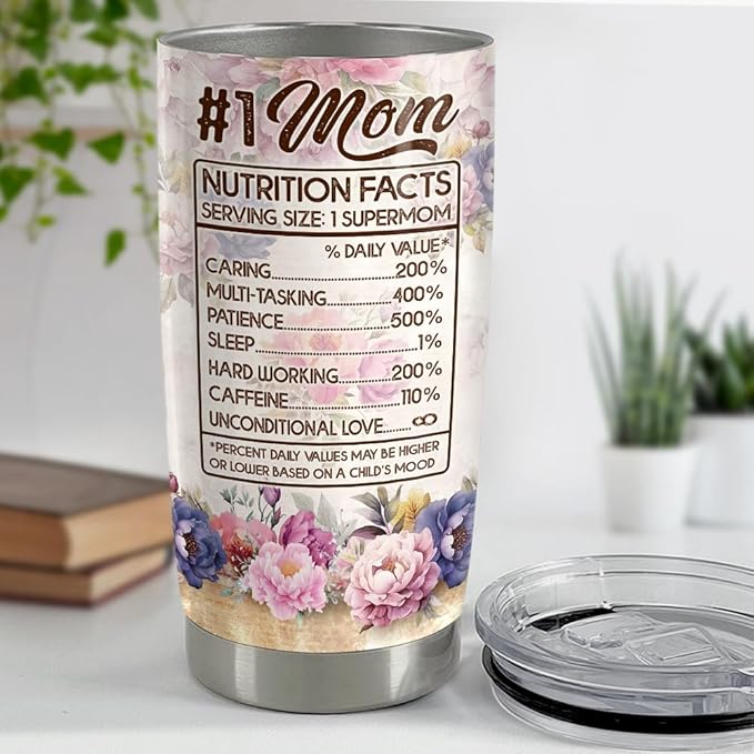 SANDJEST Mom Tumbler 20oz Stainless Steel Insulated Tumblers Coffee Travel Mug Mother Cup Gift for Best Moms Mother Mama Mommy Gifts from Daughter Son for Birthday Christmas