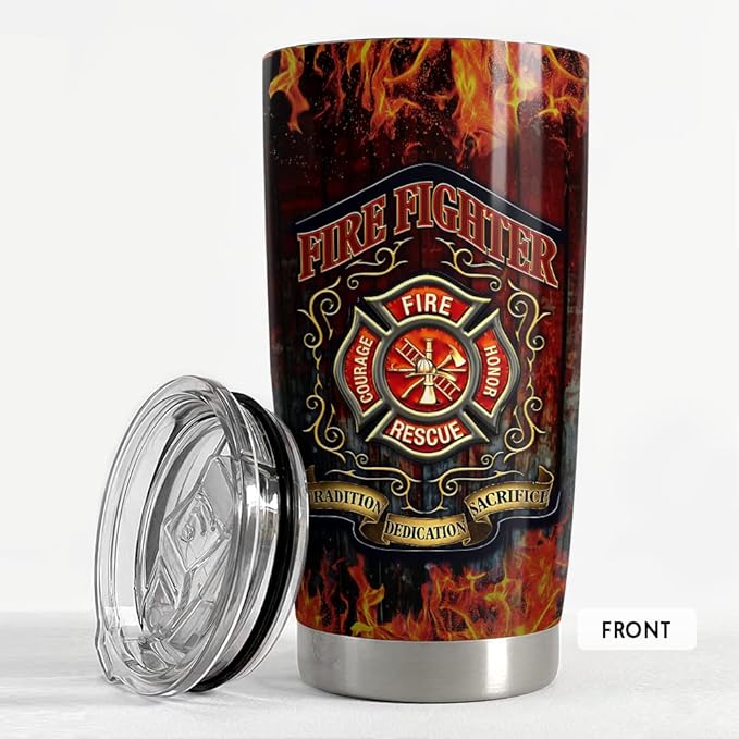 SANDJEST Firefighter Tumbler 20oz Tumblers with Lid Gift for Firemen Fire Department Dad Men Father Graduation Retirement