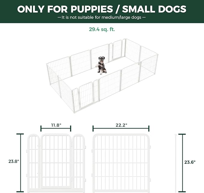 FXW Homeplus Unleashed Indoor Dog Playpen - Stress-Free and Safe Play, Heavy Duty 24 Inch 12 Wire Panels Dog Pen for Puppy and Small Dogs, White│Patented