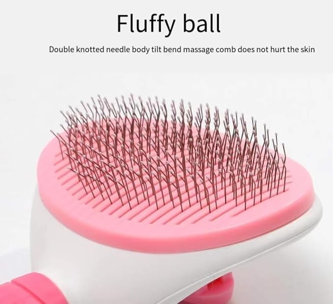 Self cleaning sliding brush, cat comb pet massage tool for all long or short pets, hair cleaner, removing tangled and loose hair, cat brush with release button (Pink)