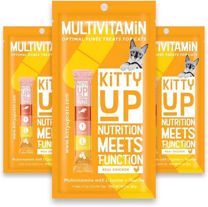 Lickable Cat Treat Pouches for Indoor Cats - All Natural Chicken Puree Tube Treats, Kitten and Senior Soft Wet Cat Treats - Grain Free, Lysine, Taurine; 12 Tubes .05 oz ea.