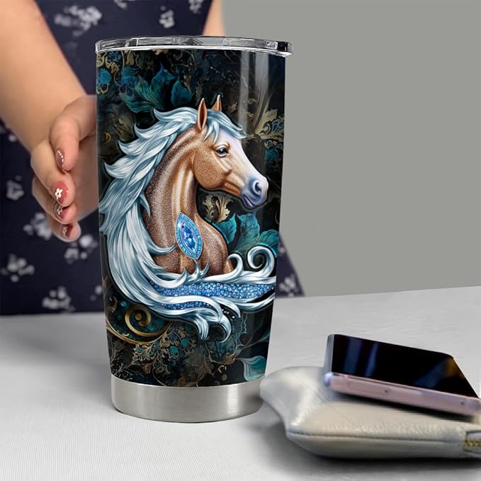 SANDJEST Horse Tumbler 20oz Horse Jewelry Drawing Style Gifts for Women Girl Stainless Steel Insulated Tumbler Coffee Travel Mug Cup Gift for Birthday Christmas