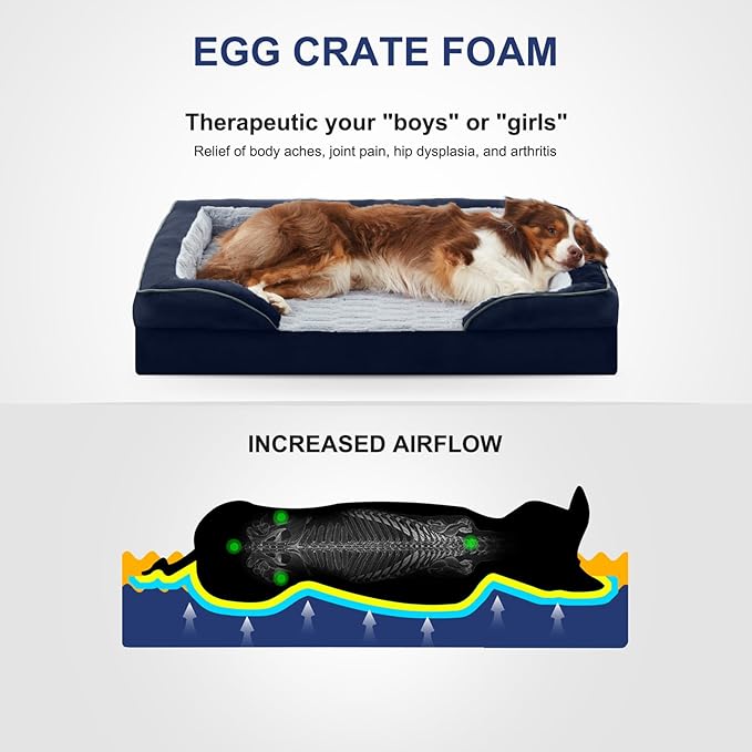 FURTIME Orthopedic Dog Bed for Extra Large Dogs - XL Plus Washable Dog Sofa Beds, Supportive Foam Pet Couch Bed with Removable Washable Cover, Waterproof Lining and Nonskid Bottom, Navy Blue