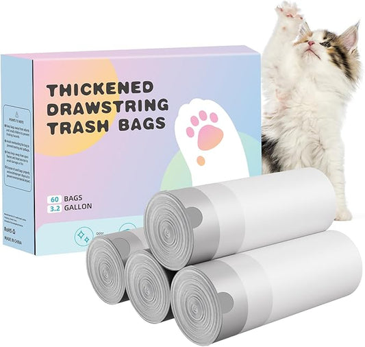 Self Cleaning Cat Litter Box, Drawstring Cat Litter Box Liners, Pet Waste Bags-4 Rolls, 20”x 18”, 60 Counts for Automatic Litter Box - Pink