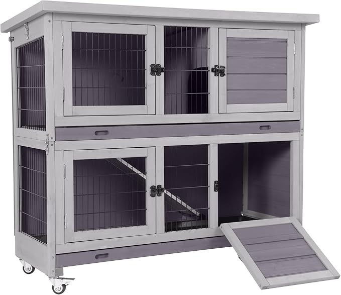GUTINNEEN Folding Rabbit Hutch Indoor Bunny Cage in No Time Assemble Guinea Pig Cage Rabbit House Movable