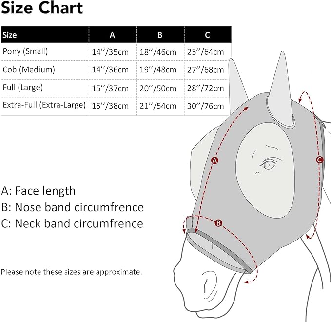 Harrison Howard Super Comfort Stretchy Fly Mask Large Eye Space with UV Protection Soft on Skin with Breathability Classic Letters S
