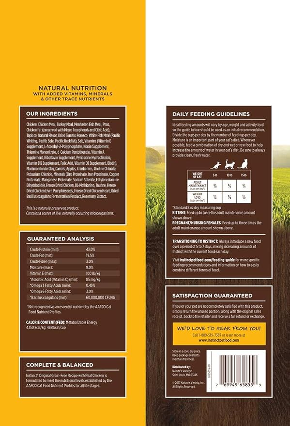 Instinct Original Dry Cat Food, Raw Coated Kibble, High Protein, Grain Free Recipe - Real Chicken, 5 lb. Bag