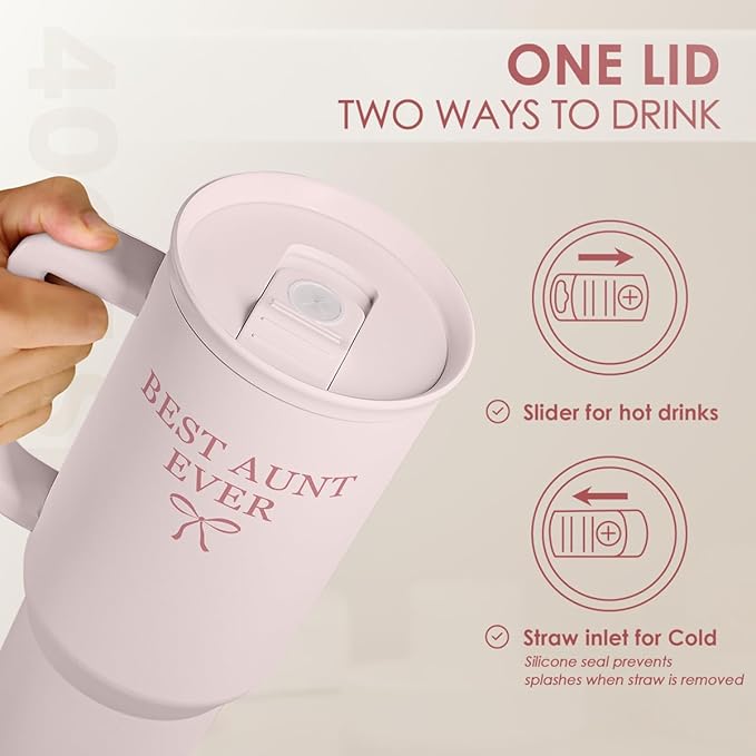SANDJEST Gift for Aunt - Best Aunt Stainless Steel Tumbler with Handle, Travel Coffee Mug for Moms - Aunts Gifts for Birthday Christmas Mothers Day, 40oz