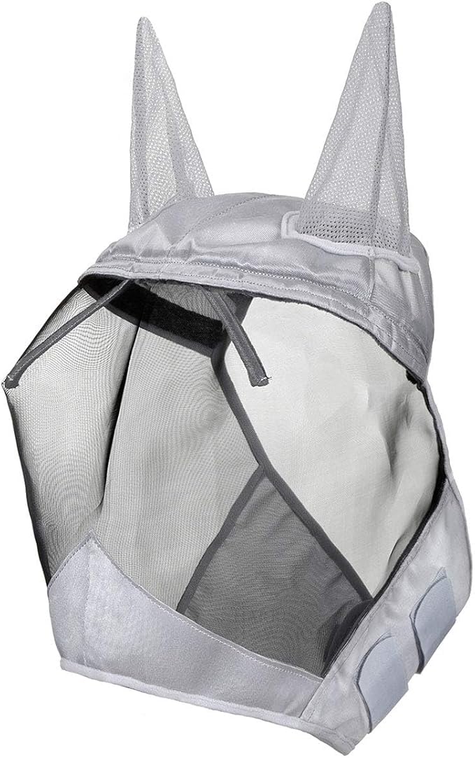 Harrison Howard CareMaster Horse Fly Mask Half Face with Ears Silver/Black Retro Small Pony