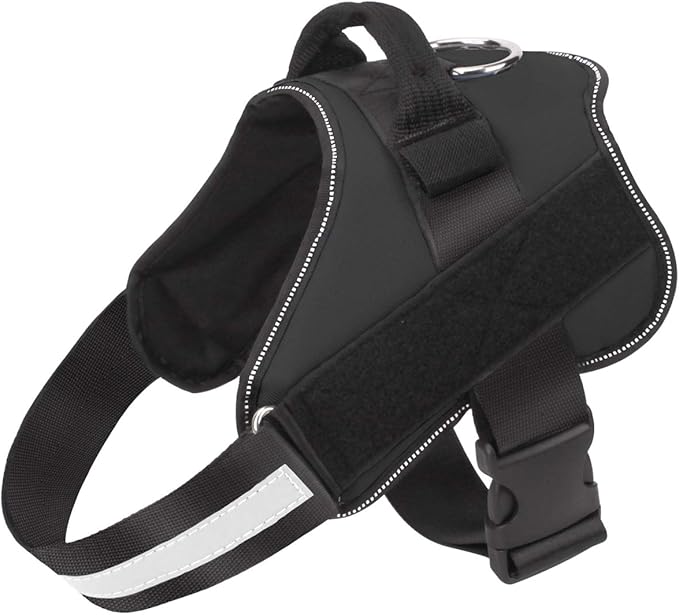 Bolux Dog Harness, No-Pull Reflective Dog Vest, Breathable Adjustable Pet Harness with Handle for Outdoor Walking - No More Pulling, Tugging or Choking (Black, L)