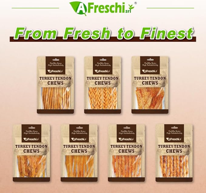 Afreschi Turkey Tendon Slice 3.5 oz, USA-Sourced Turkey Tendon, Treats for Classic Series, All Natural Human Grade Dog Treat, Suitable for Training chew, Rawhide Alternative