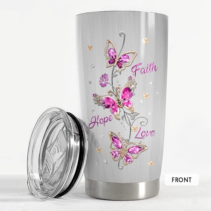 SANDJEST Butterfly Tumbler Jewelry Style 20oz Tumblers with Lid Gift for Women Girl Daughter Sister Mom Christmas Birthday Religious Gifts Birthday Presents
