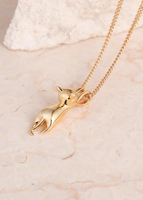 S.Leaf Sterling Silver Cat Necklace - Kitten Jewelry for Women, Cat Mom Gifts