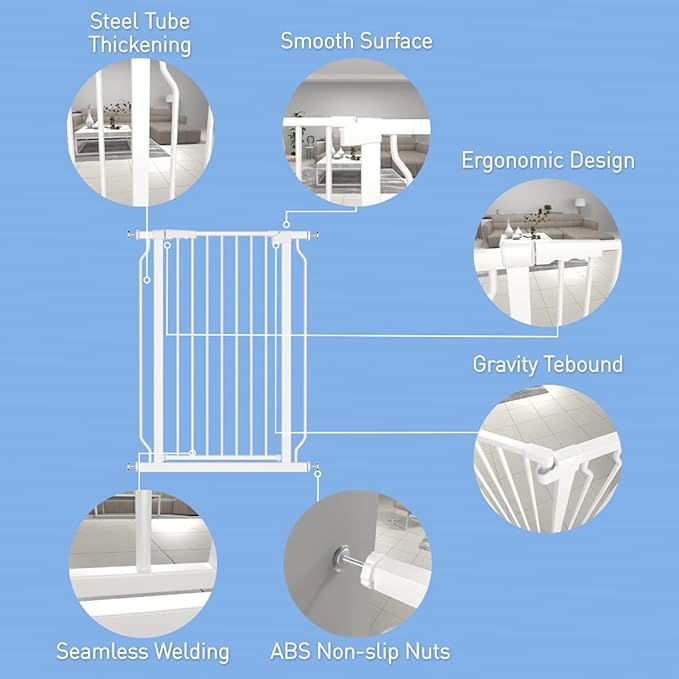 WAOWAO Extra Tall 40.55" Baby Gate 29.53"-32.68" Wide Pressure Mounted Walk Through Swing Auto Close Safety White Metal Toddler Child Dog Pet for Indoor Stairs,Doorways,Kitchen