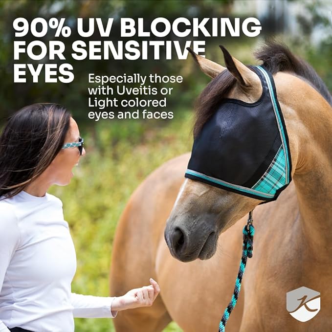Kensington UViator CatchMask Horse Fly Mask with Web Trim UV Eye Protection Mask for Horse - Medium, Atlantis
