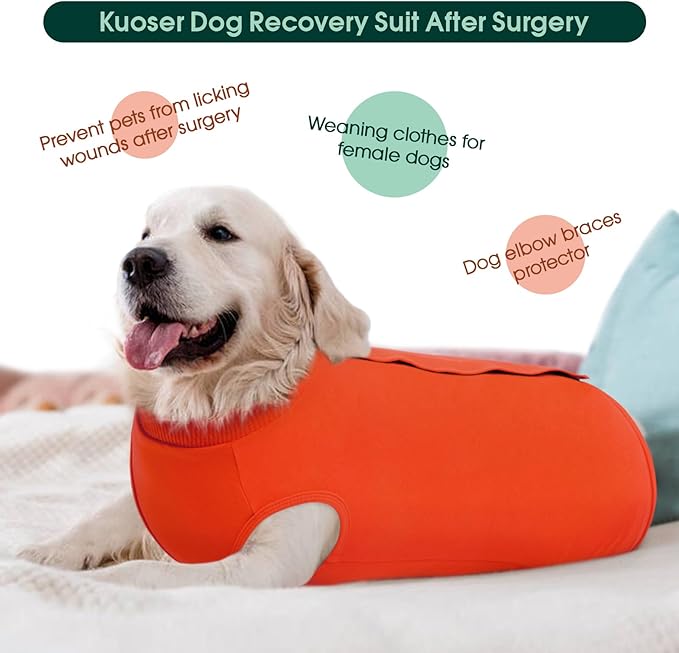 Kuoser Dog Recovery Suit for Rear Legs, Dog Surgical Suit with Pants Cover to Prevent Licking Wounds, Dog Onesie for Surgery Female Spay Male Neuter, Anti Licking Dog Recovery Leg Sleeve, Orange L