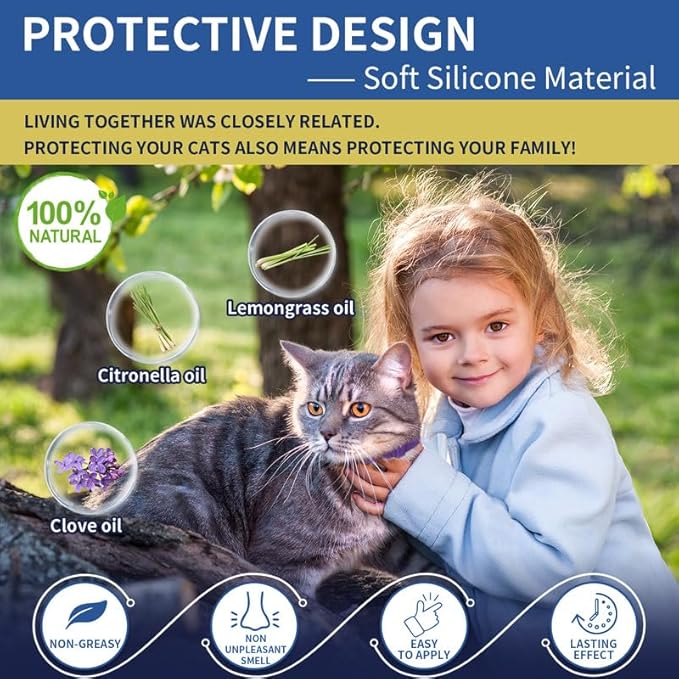 4 Pack Flea Collar for Cats, 32 Months Flea and Tick Prevention for Cats, Waterproof Cat Flea Collar, Natural Cat Flea and Tick Treatment, Adjustable Flea and Tick Collar for Cats Kittens(Grey&Purple)