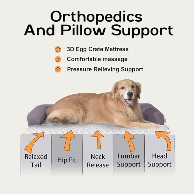 Orthopedic Large Dog Bed Washable, Dog Beds with Washable Removable Cover, XLarge Orthopedic Dog Beds for XLarge Dogs, Waterproof Pet Beds and Non-Slip Bottom, Extra Purple Large Dog Bed