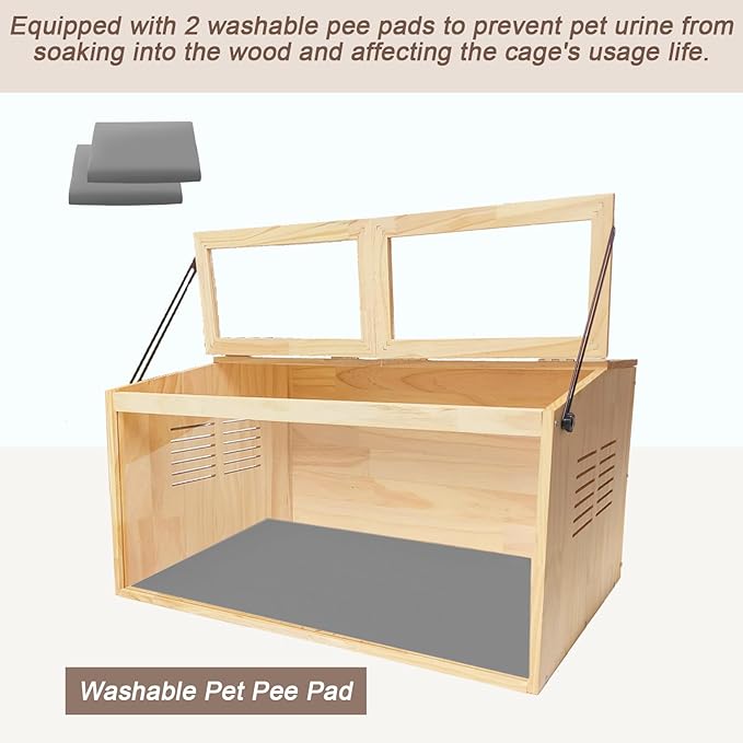 Wooden Hamster Cage,32" Lx16 Wx16 H,Animal Cabinet for Dwarf Syrian Hamsters Degus, Hamster Habitat with Openable Top and Large Acrylic Sheets, Natural Wooden Hamster Habitat.
