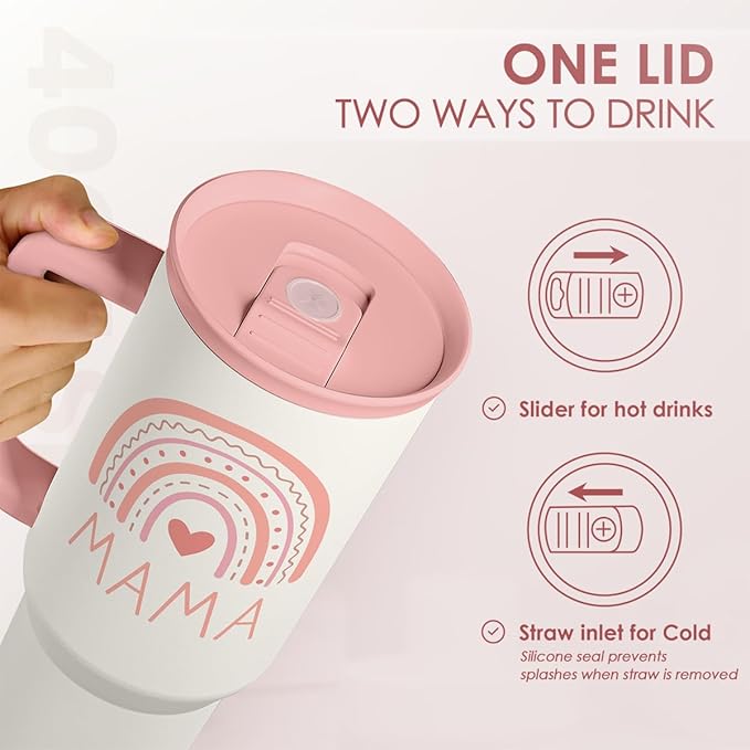 SANDJEST Gift for Mom from Daughter Son - Mama Insulated Stainless Steel Tumbler 40oz with Handle and Straw, Travel Coffee Mug for Mommy Moms - Gifts Idea for Birthday Christmas Mothers Day