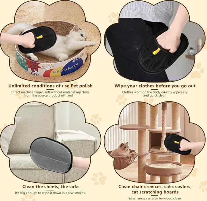 Pet Hair Removal Gloves Brush, Reusable Cat Dog Electrostatic Hair Remover Grooming Glove Tool