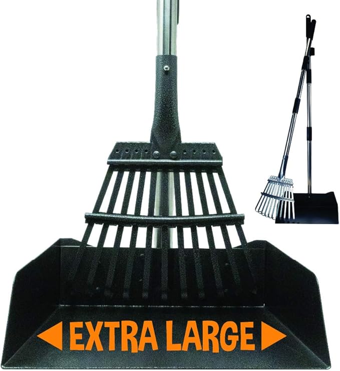 Bodhi Dog Pooper Scooper for Large Dogs - Heavy Duty Metal Poop Scoop w/Long Handle Tray & Rake - Dog Poop Scooper for Yard, Grass, Street, Gravel & Outdoor Areas - Pet Waste Cleanup Tool