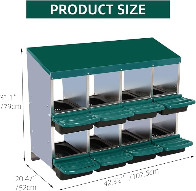 Chicken Nesting Box, 8 Hole 2 Layer Hen Nest Boxes, Nesting Boxes for Chickens, Roll Away Eggs Laying Boxes,Cleanable Pull Out Hen Roosting Boxes