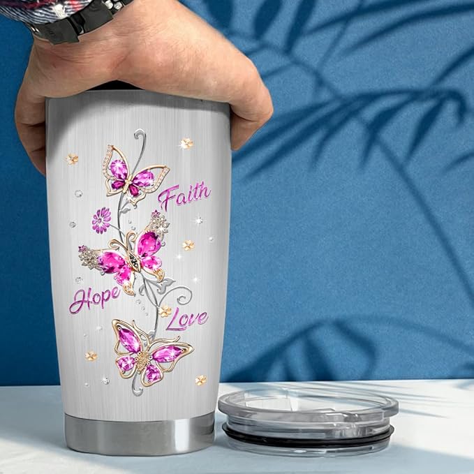 SANDJEST Butterfly Tumbler Jewelry Style 20oz Tumblers with Lid Gift for Women Girl Daughter Sister Mom Christmas Birthday Religious Gifts Birthday Presents