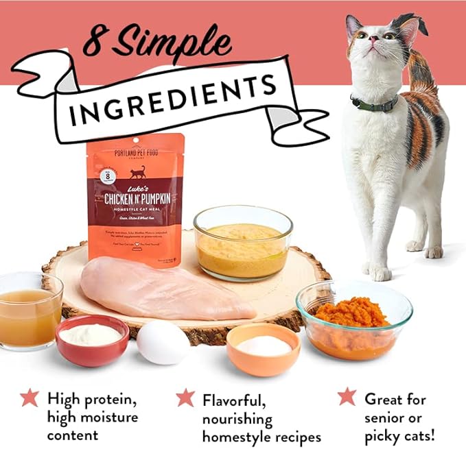 Human-Grade Mixed Variety Pack Wet Cat Food Pouch — Moist, Soft Cat Food Mixer, Topper, and Rotational Meal (6 Chicken, 6 Salmon) by Portland Pet Food Company