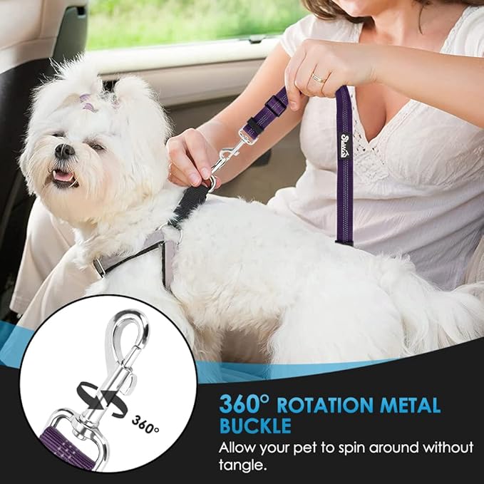 Lukovee Dog Safety Vest Harness with Seatbelt, Seat Belt Adjustable Pet Harnesses Double Breathable Mesh Fabric with Car Vehicle Connector Strap for Dog (Medium, Purple)