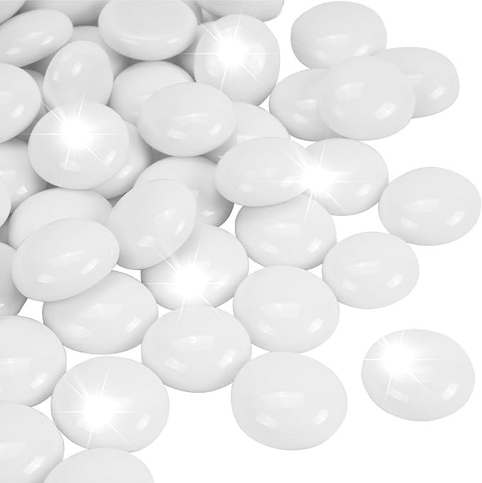 2LB White Flat Glass Marbles for Vases, Gemstone Beads Vase Filler Decorative Glass Pebbles for Fish Tank, DIY Crafts, Aquarium Decor Rocks