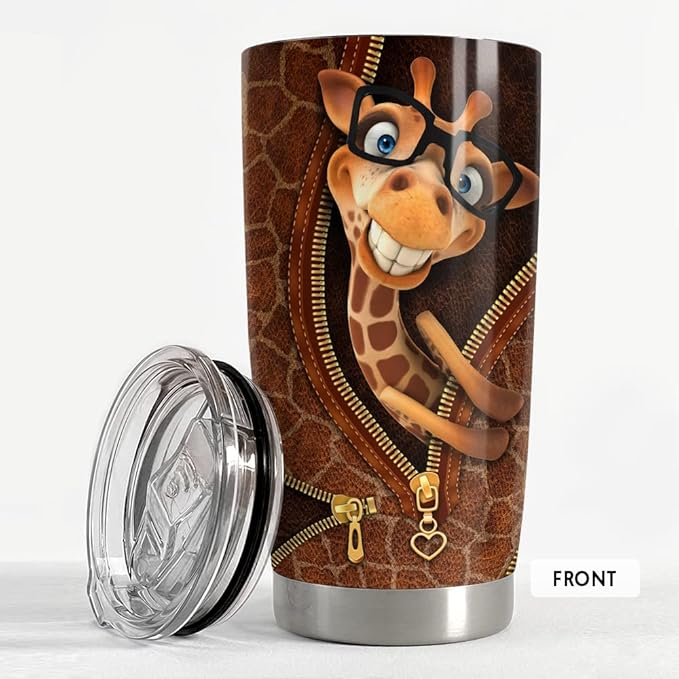SANDJEST Giraffe Tumbler Funny Leather Drawing 20oz Tumblers with Lid Gift for Women Girl Daughter Sister Animal Lovers Christmas Birthday