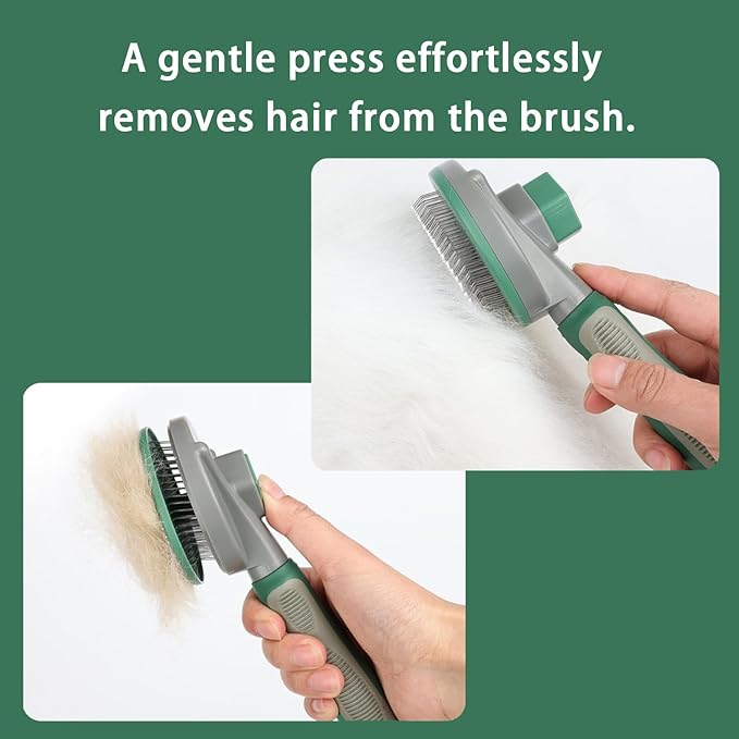 Self Cleaning Slicker Brush,Dog Brush & Cat Brush,Removes Loose hair & Tangles,Skin Friendly & Promote Circulation-Green