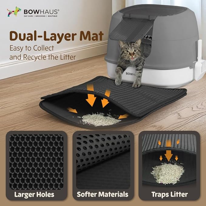 Detachable Cat Litter Box with Lid, 3-in-1 Cat Toilet of Cats, Large Space Anti-Leakage Gato Litter Box with Scoop, Mat & Odor Fitter, Beige/Pink