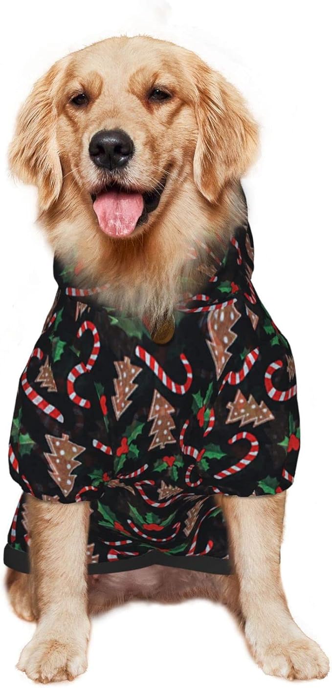 Christmas Tree Black Hoodie,Christmas Cosplay Dog Clothes with Pocket and Hat Winter Clothes Sweaters X-Small