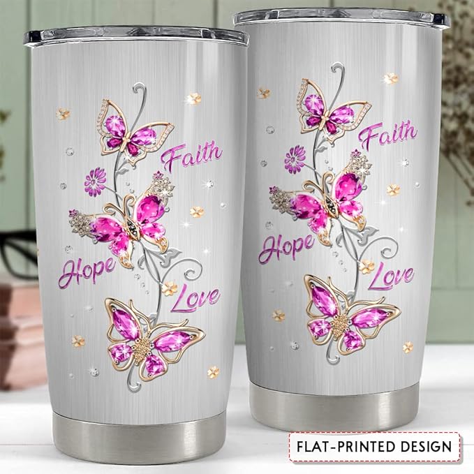 SANDJEST Butterfly Tumbler Jewelry Style 20oz Tumblers with Lid Gift for Women Girl Daughter Sister Mom Christmas Birthday Religious Gifts Birthday Presents